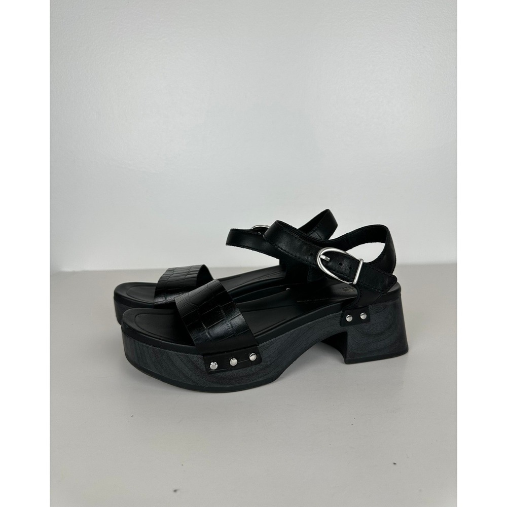 Clarks Signature Black Leather Platform Sandals Block Heel Sz 8M Y2K Ankle Strap - Picture 3 of 11